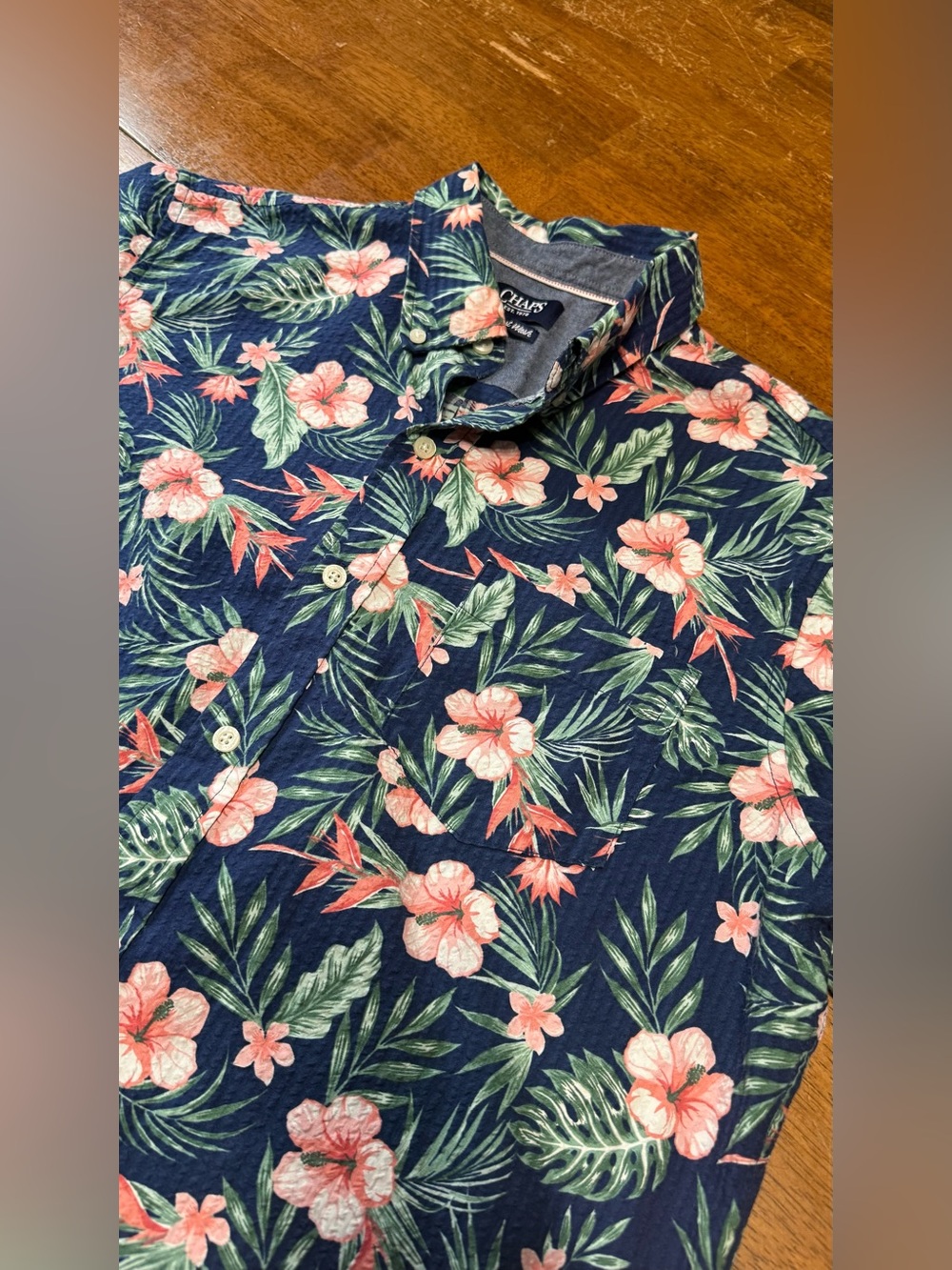 CHAPS Men’s Medium Seacoast Wash Tropical Floral Hawaiian Button Down Shirt